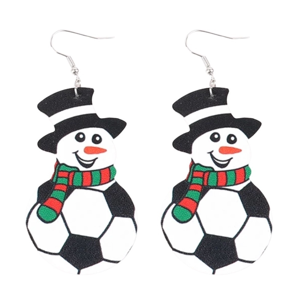 Snowman Soccer Ball Christmas Earrings – Holiday Earrings for Soccer Fans